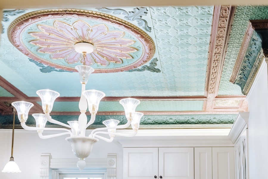 Beautiful decorative ceiling with stylish light fixture