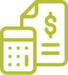 Calculator and paper with money sign icon
